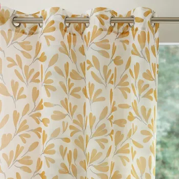 Blancheporte Voálová záclona s motivem listů, zakončení očky hnědošedá/bílá 140x260 cm