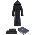 Pánský župan STRIPE + ručník + osuška + dárkový box - Černá antracit, L + ručník + osuška + box, Soft Cotton