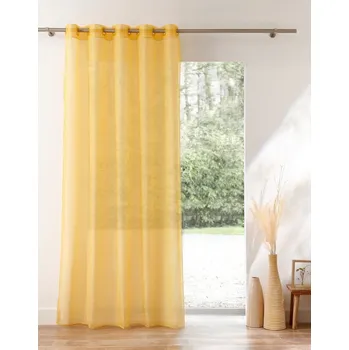 Sprchový závěs Blancheporte Jednobarevný voálový závěs s transparentními očky žlutá 140x145 cm