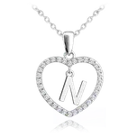 MINET Stříbrný náhrdelník písmeno v srdíčku "N" se zirkony JMAS900NSN45
