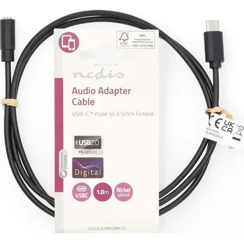 Datové redukce Redukce - kabel USB-C na JACK 3.5 mm pro sluchátka - černý 1m Nedis CCGL65960BK10
