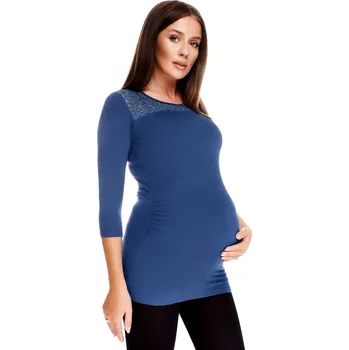 Elegantní těhotenské tričko Trim s krajkou modré jeans Velikost: 3XL