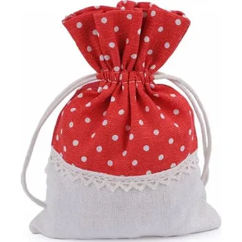 Organizér oblečení Lněný pytlík s puntíky a krajkou 13x18 cm červená