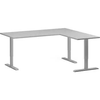 Psací stůl B2B Partner Rohový výškově nastavitelný stůl, 180x160 cm, 3 motory, L/P, šedá podnož, šedá