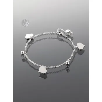 Náramek Prosperk Ocelový řetízek na nohu se srdíčky a kuličkami S2056