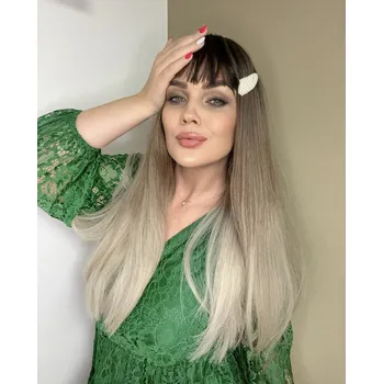 Paruka Hnědá paruka Bonnie s ofinou a blond konečky, LC308-3