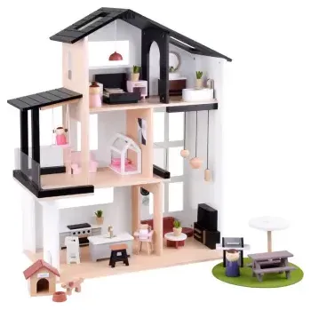 Domeček pro panenku Moderní dřevěný domeček pro panenky ve stylu LOFT + nábytek