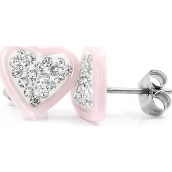 Náušnice Prosperk Náušnice ocelové keramické pecky srdíčka růžová S4096