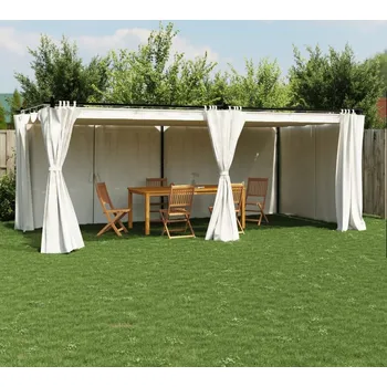 Zahradní stan vidaXL Altán se závěsy 6 x 3 m ocel [4003921] Barva: krémová