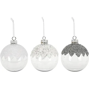 Vánoční dekorace LAALU Vánoční ozdoby - koule, čiré s flitry, průměr 20 cm, 3 ks