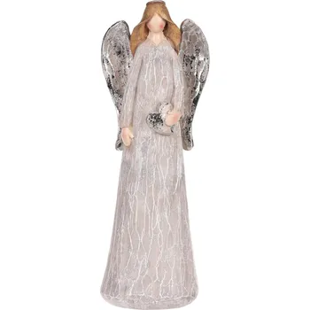 Autronic Anděl šedý, stříbrná křídla a srdce v ruce, polyresin. - POX3008 GREY-L