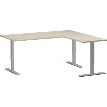 Psací stůl B2B Partner Rohový výškově nastavitelný stůl, 180x160 cm, 3 motory, L/P, šedá podnož, dub přírodní