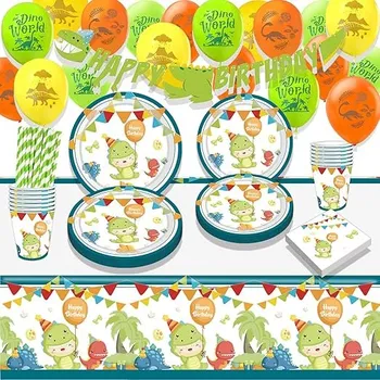 Party dekorace Papírové nádobí na narozeniny Dinosauři - 106 ks