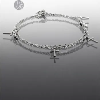 Náramek Prosperk Dvojitý řetízek na nohu s nekonečmen a křížkem ocelový S2556