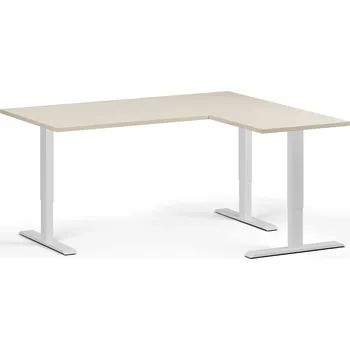 Psací stůl B2B Partner Rohový výškově nastavitelný stůl, 160x140 cm, 3 motory, L/P, bílá podnož, bříza