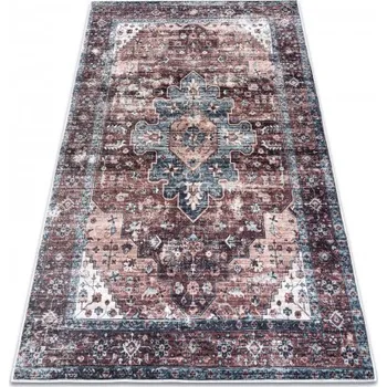 Koberec Makro Abra Kusový koberec vhodný k praní ANDRE 1826 Vintage klasický protiskluzový hnědý modrý Rozměr: 120x170 cm