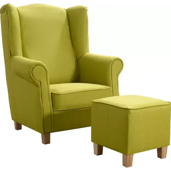 Křeslo Křeslo ušák AS s taburetem, zelená/přírodní (an 4987)