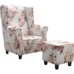 Křeslo ušák AS s taburetem - vzor Růže, béžová - růže / bílé (3995/105)