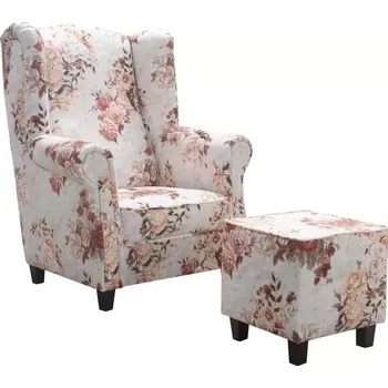 Křeslo Křeslo ušák AS s taburetem - vzor Růže, béžová - růže / bílé (3995/105)