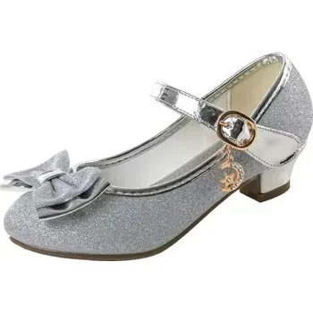 Dívčí obuv Dívčí třpytivé střevíčky na podpatku s mašličkou Barva: Stříbrná, Velikost EUR: 28