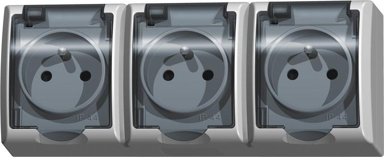 OSPEL FALA trojzásuvka bílá s kouřovými víčky IP44
