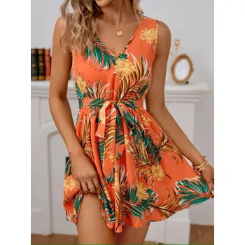 Dámské šaty Dámské letní šaty s odhalenými zády v oranžových tónech s květinovým potiskem Velikost: S
