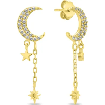 Náušnice Brilio Silver Pozlacené visací náušnice Měsíc se zirkony EA837Y + 2 měsíce na vrácení zboží