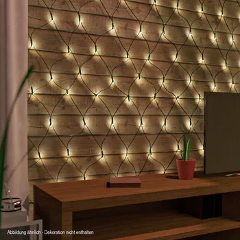 LED osvětlení Světelná síť 100 LED teplá bílá 1,5 x 1,5 m na baterie zelený kabel časovač