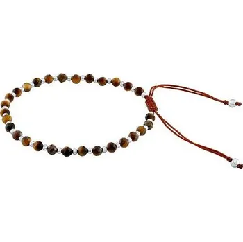 Náramek Textilní náramek Sue hnědý se stříbrnými korálky a přírodním Tygřím okem ONE1079BTEY