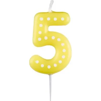 Dortová svíčka Narozeninová svíčka 6,5cm s puntíčky číslo 5 MIX barev -modrá, zelená, červená, žlutá, oranžová - Amscan