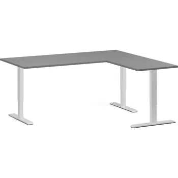 Psací stůl B2B Partner Rohový výškově nastavitelný stůl, 180x160 cm, 3 motory, L/P, bílá podnož, grafit
