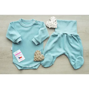 Kojenecká souprava AMÁLKA Bavlněná souprava polodupačky žebrovaná, ledově zelená Velikost: 56