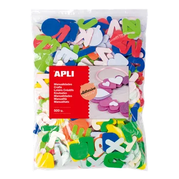 Set školních potřeb APLI pěnovka tvarová - abeceda, Jumbo pack, 500 ks, samolepicí, mix barev