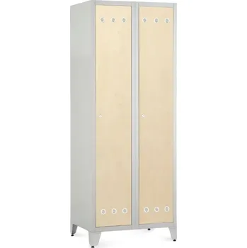 Šatní skříň Kovová šatní skříňka s dřevěnými dveřmi, 80 x 50 x 191,5 cm, nastavitelné nožky, cylindrický zámek, javor