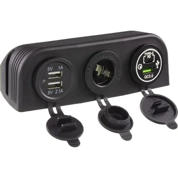 Trojitá zásuvka s panelem CL, 3x USB-A + 1x USB-C nabíječka