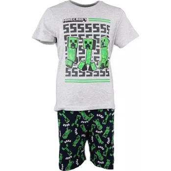 Minecraft pyžamo trojice Creeperů šedé dětské Velikost pyžama: 10 let (140 cm)
