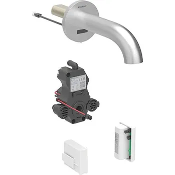 Vodovodní baterie Geberit Piave umyvadlová nástěnná baterie se směšovačem, 17 cm, napájení z generátoru, pro funkční box pod omítku, nerez kartáčovaná easy-to-clean (116.266.SN.1)