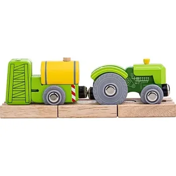 Vláček a vláčkodráha Bigjigs Rail traktor s vlečkou – zelený