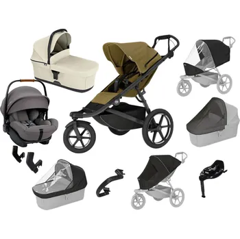 Kočárek Luxusní set Thule Urban Glide 3 Nutria green+ korba Soft Beige + pláštěnka + moskytiéra + madlo + pláštěnka + moskytiéra + PIPA™ next granite