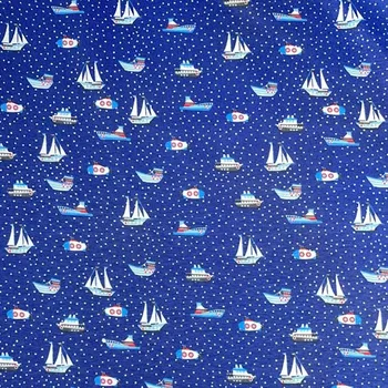 Bavlněný úplet lodičky na modré š.160 cm EU