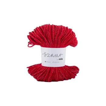 Příze Bavlněná šnůra MILA&nbsp;3&nbsp;mm Glitter - červená stříbrná