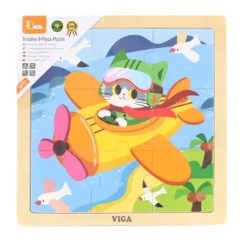 Puzzle Viga puzzle 9 dílků letadlo s kočičkou