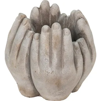 Obal na květináč Šedý cementový obal na květináč ve tvaru čtyř přiložených rukou Walena – 15x15x17 cm