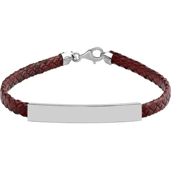 Náramek Kožený pletený náramek Closer ve vínové barvě se stříbrnou destičkou PRZ0048BR