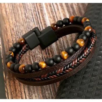 Šperk Woodrow Náramek vícevrstvý černý 4Rows tygří oko 2495