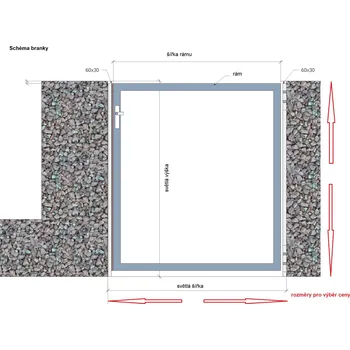 Gelend Hliníková vchodová branka šířka světlého průjezdu / průchodu: 1001 až 1600mm, výška světlého průchodu: 600 až 1200mm