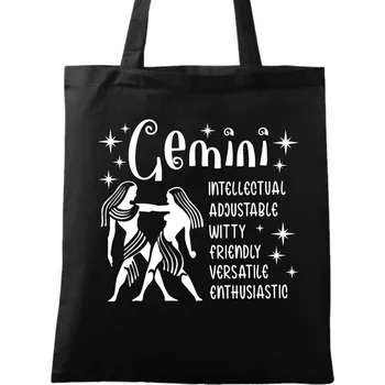 Nákupní taška Bavlněná taška Horoskop Blíženci Gemini (Barva: Černá)
