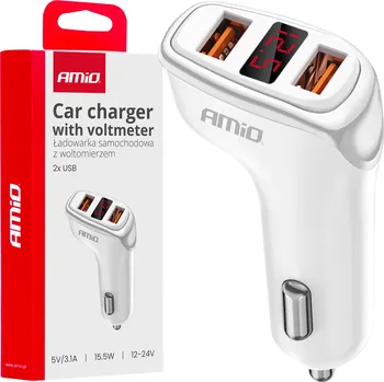 Nabíječka do auta 2x USB-A + tester napětí akumulátoru 3.1A 12/24V