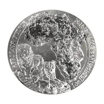 Sběratelství 1 unce stříbrná mince Rwanda Löwe 2010 - leštěná deska