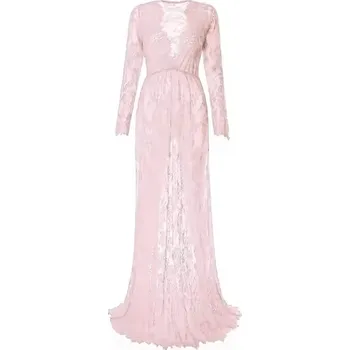 Dámské šaty Krajkové šaty s dlouhým rukávem na těhotenské focení (8 barevných variant) Barva: Růžová, Velikost: XXL